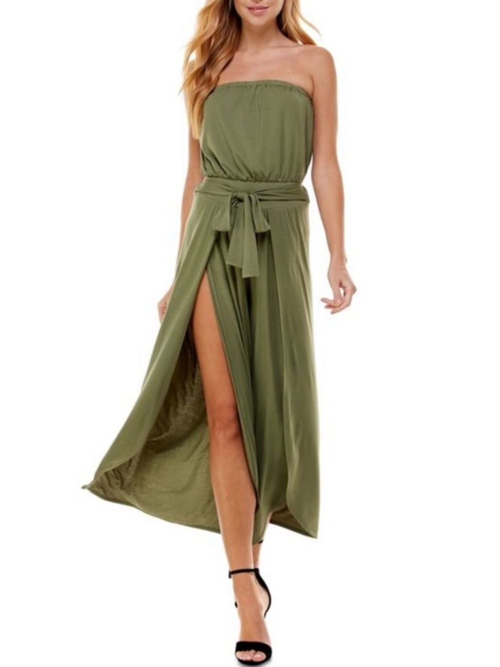 BEBE NWT Green Stretch Sleeveless Strapless Party Tube Jumpsuit Drape SZ Medium